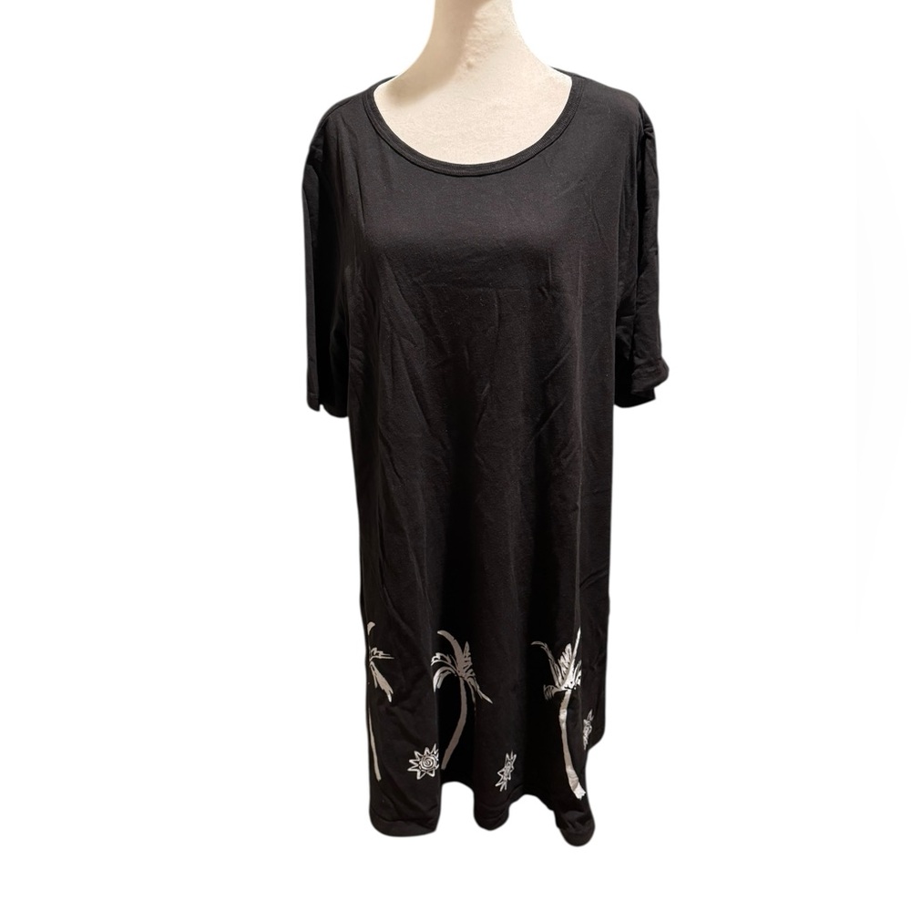 Cotton Connection Black Cotton S/S Dress/Coverup w/ Palm Tree Border. XL. VGUC